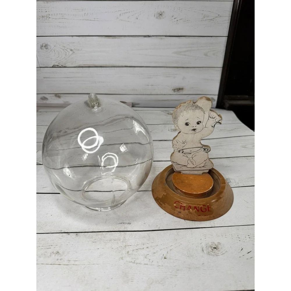 Vintage Vic Moran Change For The‎ New Baby Glass Bubble Bank Money Meter